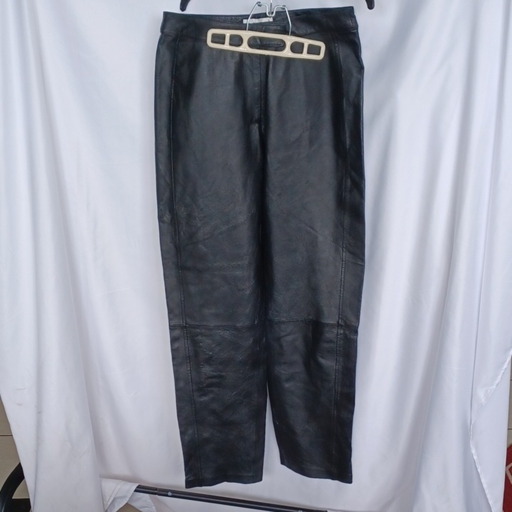 Bagatelle Anthropologie Black 100% Leather Pants, Fully Lined, sz 10, 30" inseam